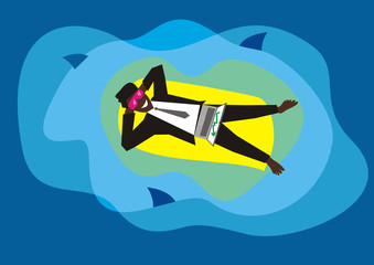 A businessman makes money on the stock exchange without any effort. A businessman makes money without any effort. Looking through pink glasses