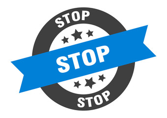 stop sign. stop blue-black round ribbon sticker