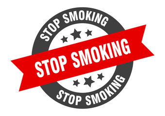 stop smoking sign. stop smoking black-red round ribbon sticker