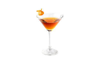 Glass of cocktail with rum and lemon rind