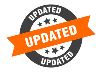 Fototapeta premium updated sign. updated orange-black round ribbon sticker