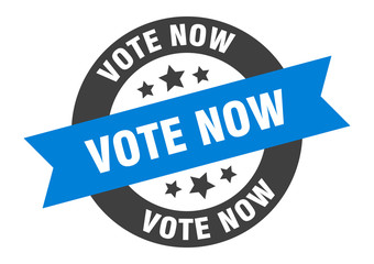 vote now sign. vote now blue-black round ribbon sticker