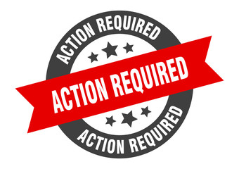 action required sign. action required black-red round ribbon sticker