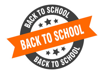 Fototapeta premium back to school sign. back to school orange-black round ribbon sticker