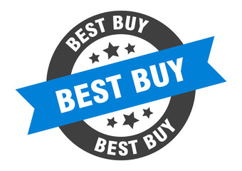 best buy sign. best buy blue-black round ribbon sticker