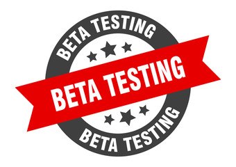 beta testing sign. beta testing black-red round ribbon sticker
