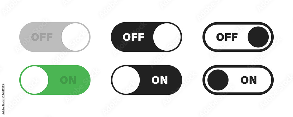 Poster switch toggle green grey isolated vector elements. user on and off button symbol sign or icon. techn