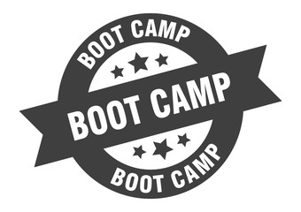 boot camp sign. boot camp black round ribbon sticker