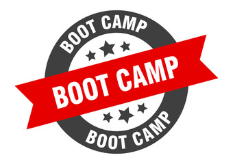 boot camp sign. boot camp black-red round ribbon sticker
