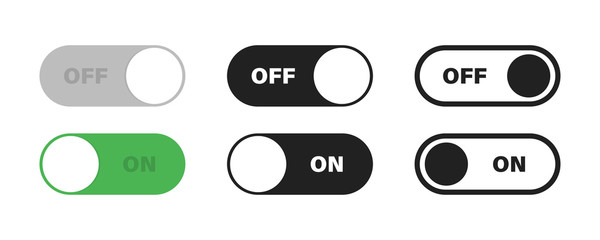 Switch toggle green grey isolated vector elements. User On and Off button symbol sign or icon. Technology concept. Internet or wed technology.