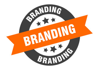 branding sign. branding orange-black round ribbon sticker