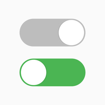 Switch toggle green grey isolated vector element. User On and Off button symbol sign. Technology concept. Internet or wed technology.