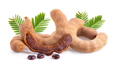 tamarind with leaf  isolated on white background . full depth of field - obrazy, fototapety, plakaty
