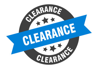 clearance sign. clearance blue-black round ribbon sticker