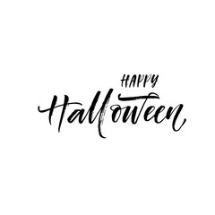 Happy Halloween postcard. Hand drawn brush style modern calligraphy. Vector illustration of handwritten lettering. 