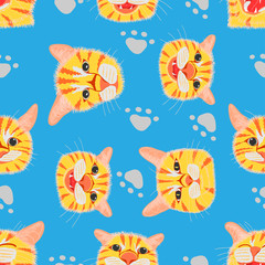 Obraz premium seamless pattern set of different element cute cat head and footprint. vector illustration eps10