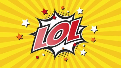 LOL - Laughing Out Loud - Comic Pop Art text video 4K, chroma key version included. Vintage colorful cartoon animation with explosion of speech bubble message. - Powered by Adobe