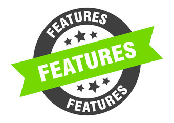 features sign. features black-green round ribbon sticker