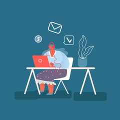 Woman Programmer Working on Computer with Code on Screen Illustration. People Character with Laptop Virtual Website, Programming Web Development Concept. Cartoon Flat vector