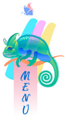Dessert for a chameleon. The stylized image. Vector graphics. Can be used as a title page for the menu.