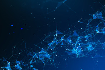 abstract 3d rendering technology plexus blue dynamic digital surface on blue gradient background, geometrical shape with blue lines particles futuristic background