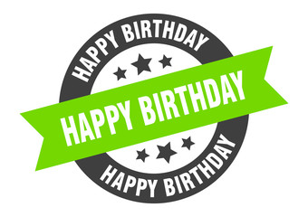 Obraz premium happy birthday sign. happy birthday black-green round ribbon sticker