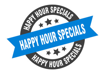 Fototapeta premium happy hour specials sign. happy hour specials blue-black round ribbon sticker
