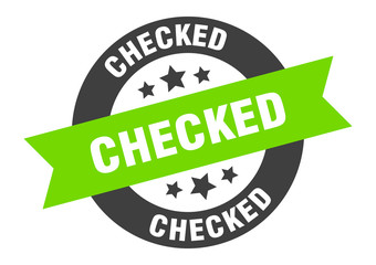 checked sign. checked black-green round ribbon sticker