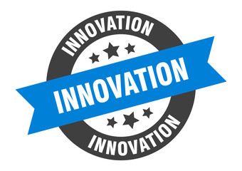 innovation sign. innovation blue-black round ribbon sticker