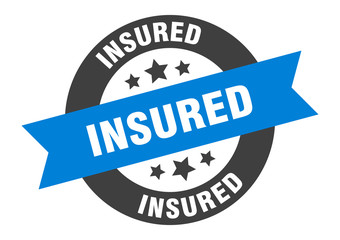 insured sign. insured blue-black round ribbon sticker