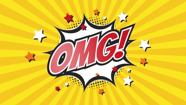OMG - OH MY GOD! - Comic Pop Art text video 4K, chroma key version included. Vintage colorful cartoon animation with explosion of speech bubble message.