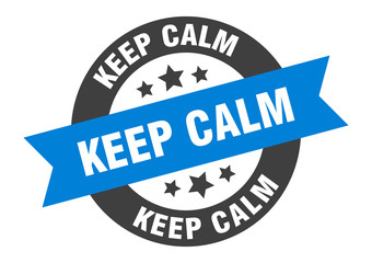 keep calm sign. keep calm blue-black round ribbon sticker