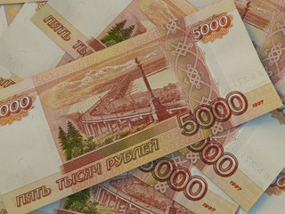 RUR. Russian currency. Russian Federation Ruble. Finance background. Macro shot