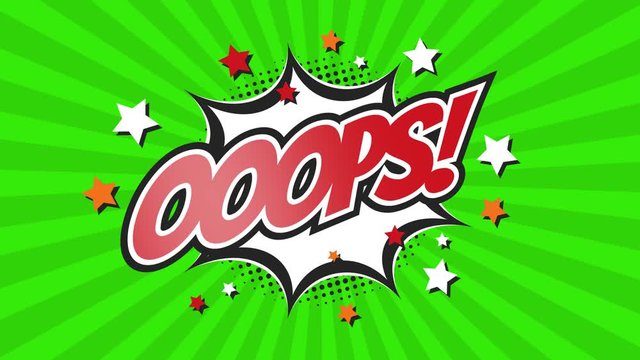 Ooops! - Comic Pop Art text video 4K, chroma key version included. 