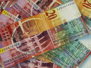 CHF. Swiss Franc macro photo. Money of Switzerland. Business background. Zurich.