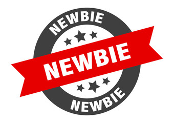 newbie sign. newbie black-red round ribbon sticker