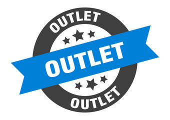 outlet sign. outlet blue-black round ribbon sticker