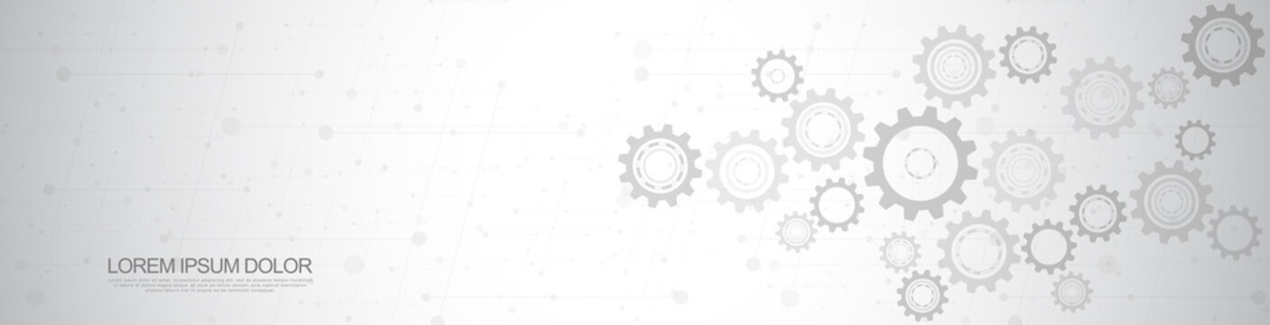 Cogs and gear wheel mechanisms. Hi-tech digital technology and engineering. Abstract technical background.