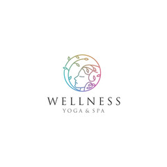 Wellness logo with a simple and clean modern design with elegant line art face style for yoga massage or spa and beauty business.
