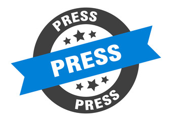 press sign. press blue-black round ribbon sticker