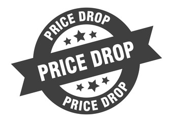 price drop sign. price drop black round ribbon sticker