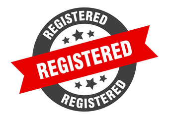registered sign. registered black-red round ribbon sticker