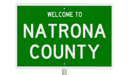 Rendering of a green 3d highway sign for Natrona County