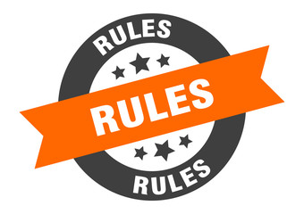 rules sign. rules orange-black round ribbon sticker