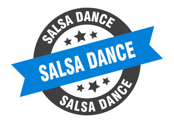 salsa dance sign. salsa dance blue-black round ribbon sticker