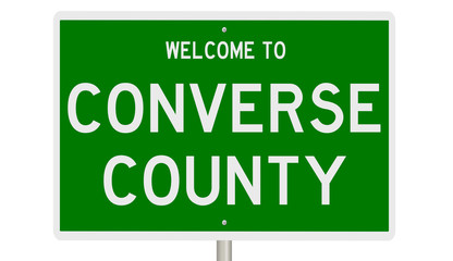 Rendering of a green 3d highway sign for Converse County