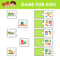 Education logic game for preschool kids. Kids activity sheet. Find a match between shapes. Children funny riddle entertainment. Vector illustration