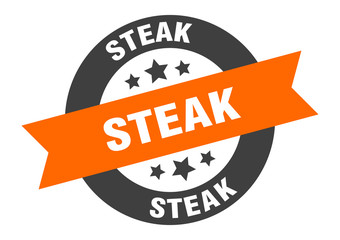 Fototapeta na wymiar steak sign. steak orange-black round ribbon sticker