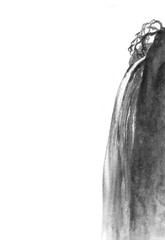 Waterfall drawn in ink. Landscape of a mountain of water by ink. Chinese ink painting. Painting on raw sheet