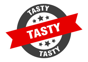 tasty sign. tasty black-red round ribbon sticker